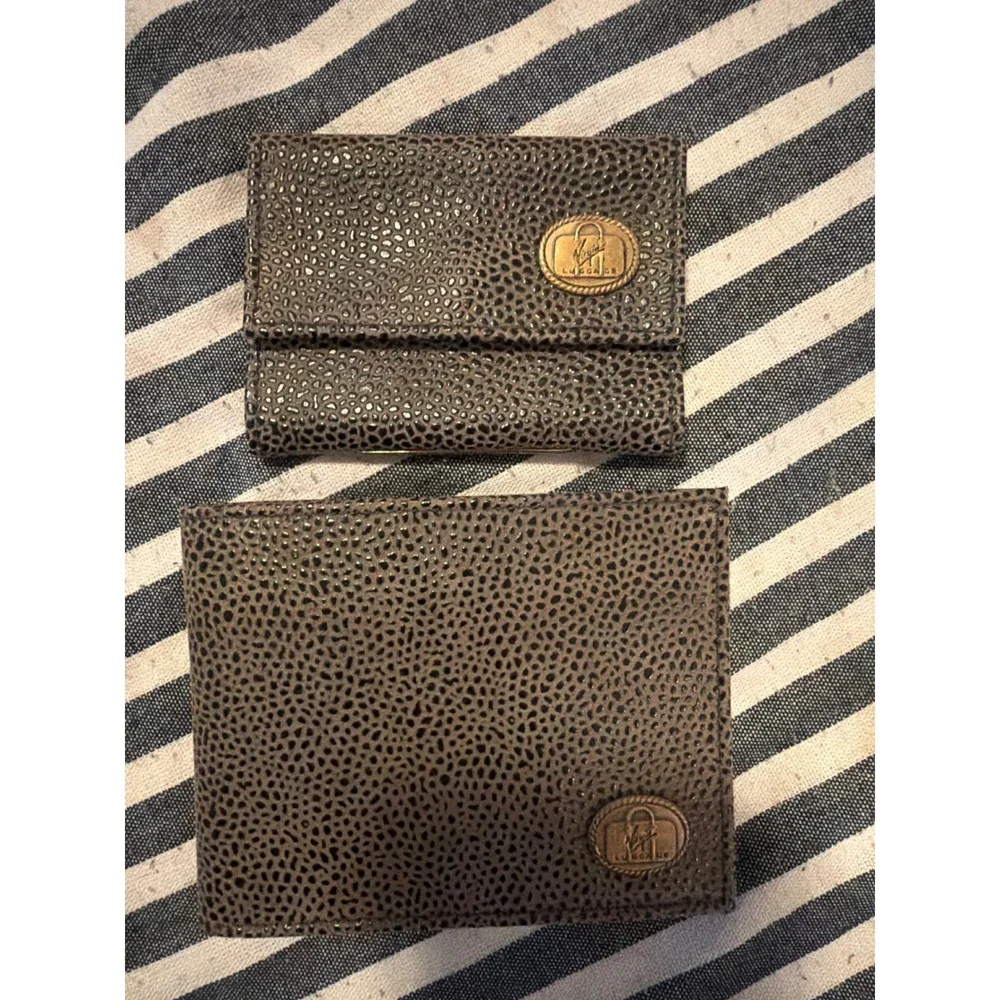 Vintage Virgin Luggage Wallet and Card Holder Set Made in England Brown Pebbled